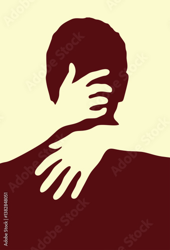 Two Hands Embracing a Person's Head and Back Silhouette