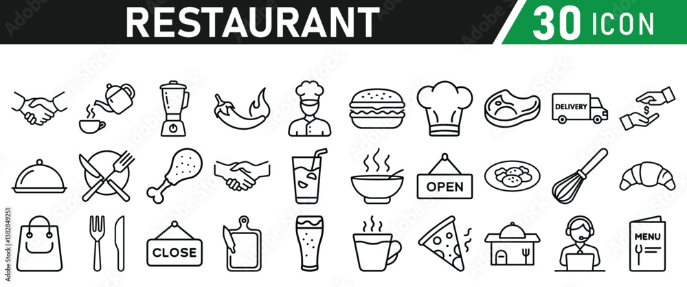 Restaurant related icons set. Vector icon collection Restaurant related icons set. Vector icon collection