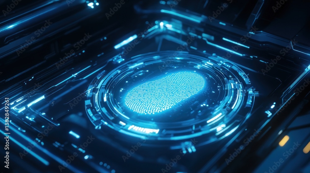 Futuristic Fingerprint Scan Technology with Glowing Blue Light Effect