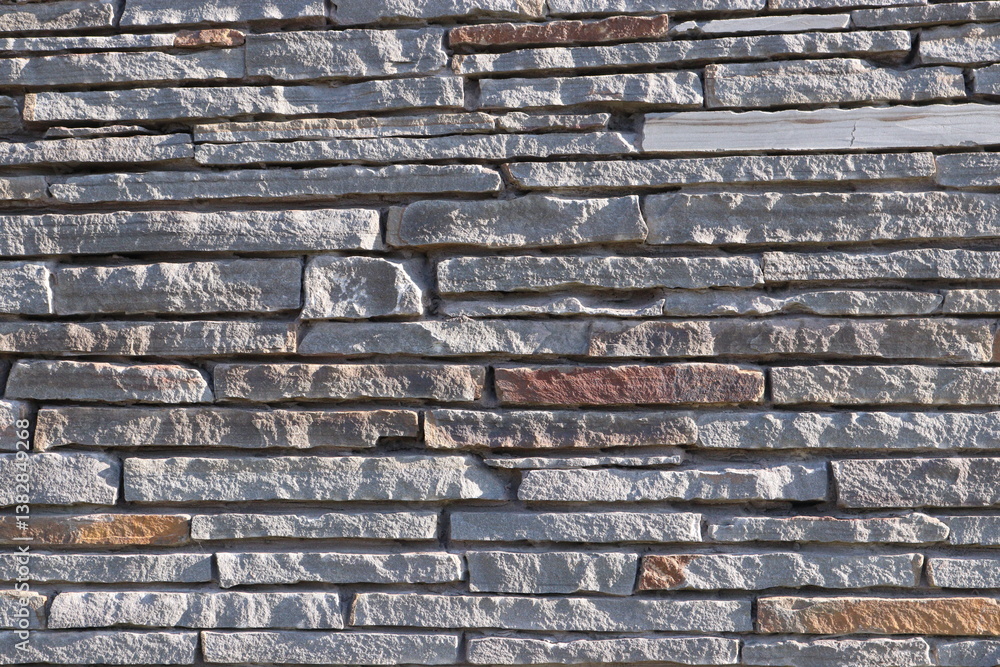 Naklejka premium Stone Slate Walls Brickwork Slim Strip Rectangular Bricks uniform neat texture surface background