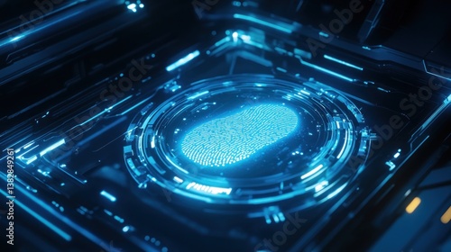 Obraz na płótnie Futuristic Fingerprint Scan Technology with Glowing Blue Light Effect w salonie