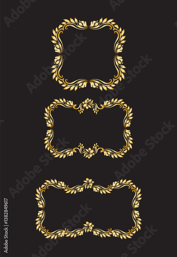 Golden calligraphic design elements on black background set