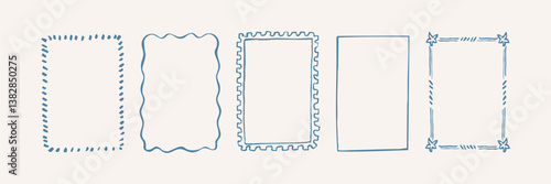 Hand drawn retro blue frames collection