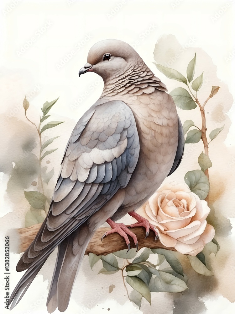 Fototapeta premium watercolor dove on branch