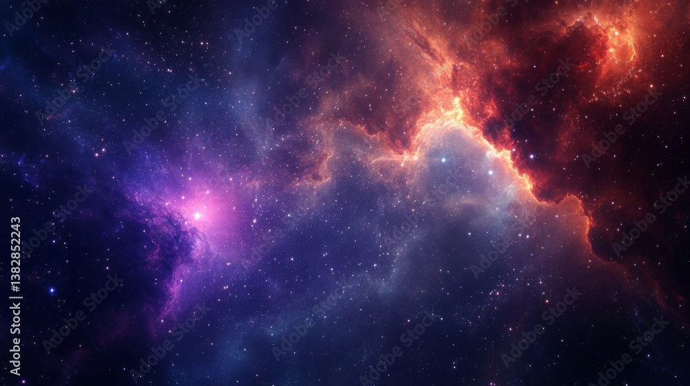 Fototapeta premium Vibrant cosmic nebula with colorful interstellar clouds and star-filled galaxy sky, deep space supernova explosion, astronomy universe background wallpaper