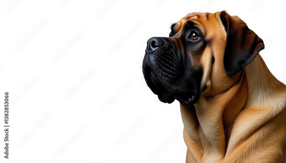 Obraz premium Large mastiff, head tilted, pure white backdrop, mastiff, profile