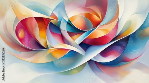 Abstract artwork with flowing multicolored ribbons in a contemporary design with dynamic curves