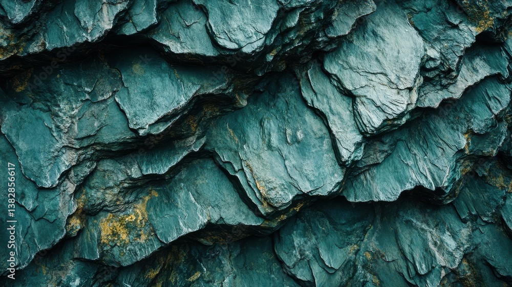 Fototapeta premium Turquoise Rock Formations: Intricate Layers and Textures of Geological Strata