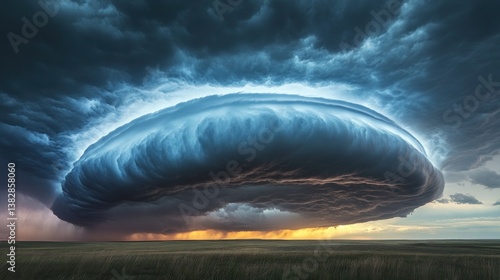 Approaching Storm Cloud Formation Over Field with Dramatic Sky Landscape