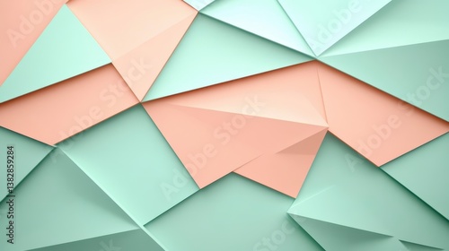 Geometric abstract background with soft pastel colors of mint green and pink creating a calming visual effect