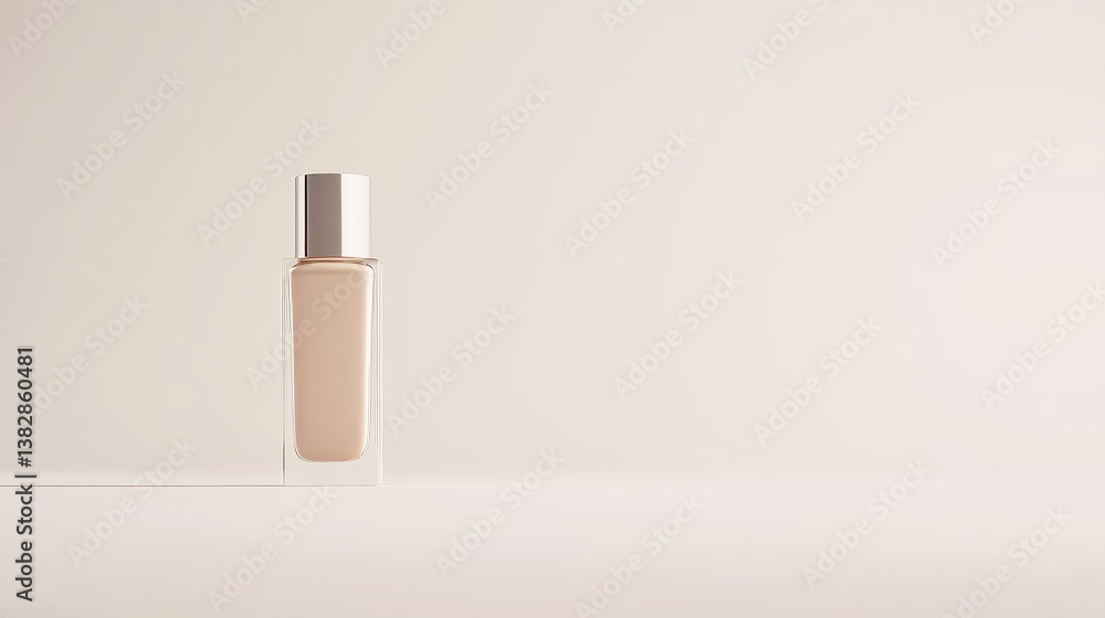 A minimalist white foundation bottle placed on a clean white background, simple and fresh. A minimalist white foundation bottle placed on a clean white background, simple and fresh.