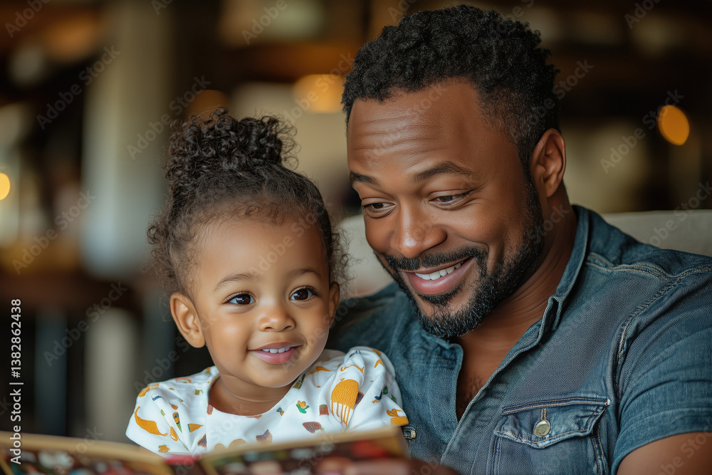 Evening reading time with a father and child in a cozy room