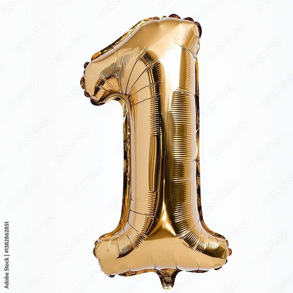 Fototapeta premium Gold Number One Foil Balloon on White Background