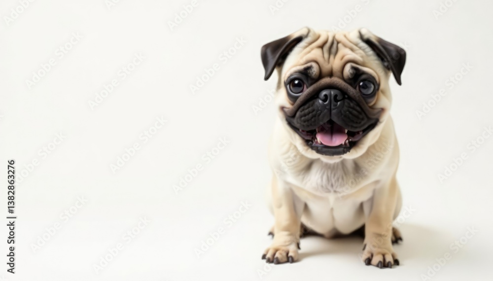 Obraz premium Adorable pug dog, isolated on pure white background, charming, graphic, loyal