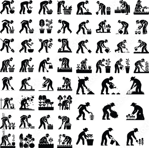 Gardeners and Vegetable Growers Silhouette | Farming, Planting, and Harvesting Illustration Gardeners and Vegetable Growers Silhouette | Farming and Agriculture Vector Collection