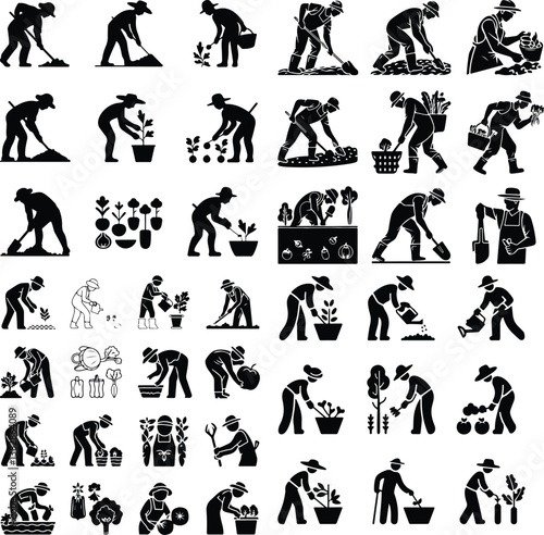 Gardeners and Vegetable Growers Silhouette | Farming, Planting, and Harvesting Illustration Gardeners and Vegetable Growers Silhouette | Farming and Agriculture Vector Collection