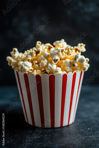 Obraz na płótnie Popcorn in red striped box on a black background. w salonie