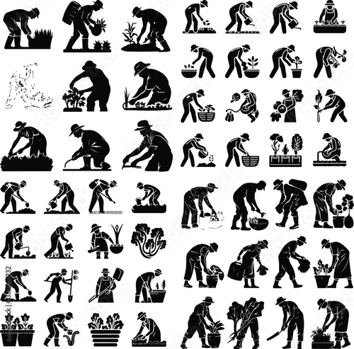 Gardeners and Vegetable Growers Silhouette | Farming, Planting, and Harvesting Illustration Gardeners and Vegetable Growers Silhouette | Farming and Agriculture Vector Collection