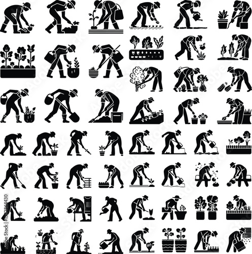 Gardeners and Vegetable Growers Silhouette | Farming, Planting, and Harvesting Illustration Gardeners and Vegetable Growers Silhouette | Farming and Agriculture Vector Collection