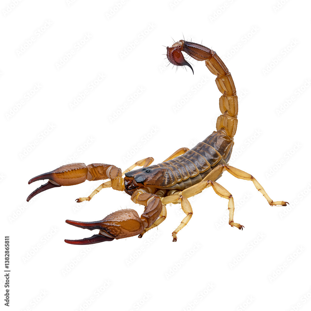 Scorpion with Stinger Raised on White Background Scorpion with Stinger Raised on White Background