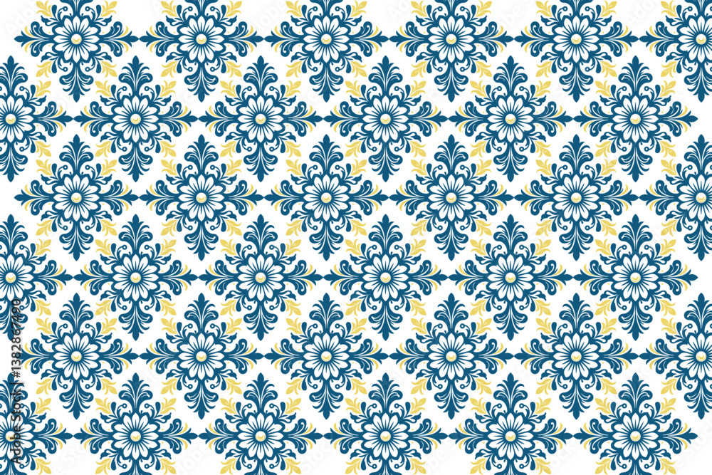 sophisticated seamless blue ornamental floral pattern with baroque details for stylish wrapping and home textiles
sophisticated seamless blue ornamental floral pattern with baroque details for stylish wrapping and home textiles