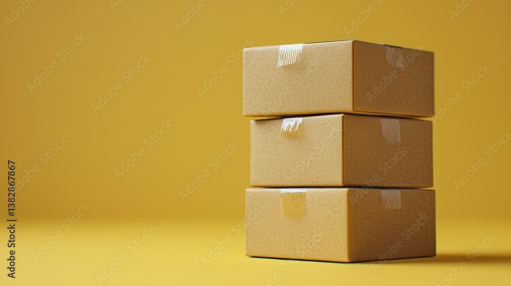 Obraz premium Three stacked boxes representing innovative eco-friendly packaging design for e-commerce and sustainable solutions