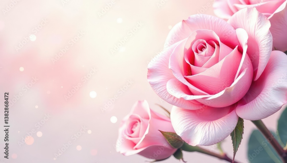 Fototapeta premium Delicate watercolor roses, soft blush pink hues, texture, botanical, pink