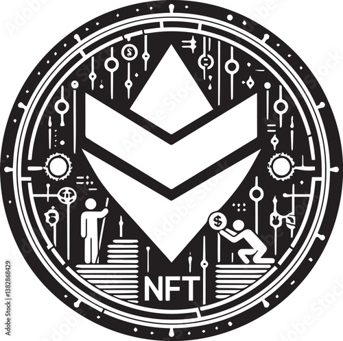 Nft fungible token silhouette vector on white background