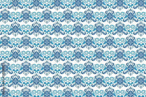 timeless seamless blue ornamental pattern with delicate floral textures for high-quality home textiles and accessories

