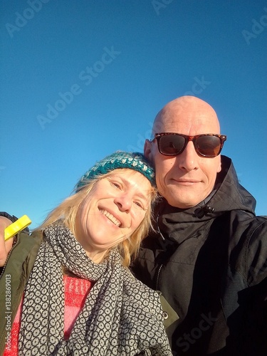happy couple in winter