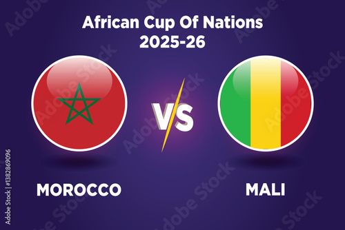 Morocco vs Mali soccer match concept. African cup of nations 2025-26 .Vector illustration of design. MAR vs MALI football match.