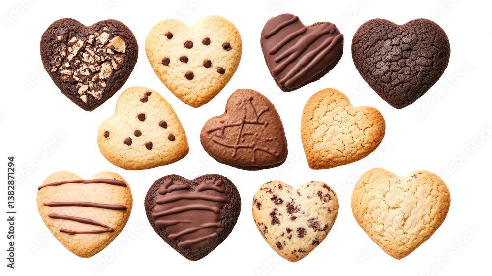 Heart shaped assorted cookies on black background, cut out transparent Heart shaped assorted cookies on black background, cut out transparent