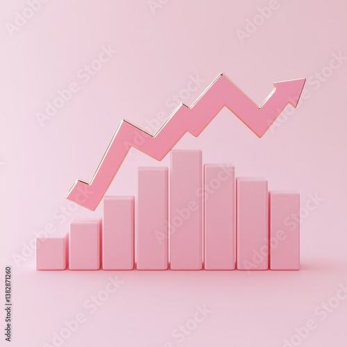 Upward trend in pink with golden accents, representing financial growth and business success on a light pink background Free Download Upward trend in pink with golden accents, representing financial growth and business success on a light pink background - GFXLoad