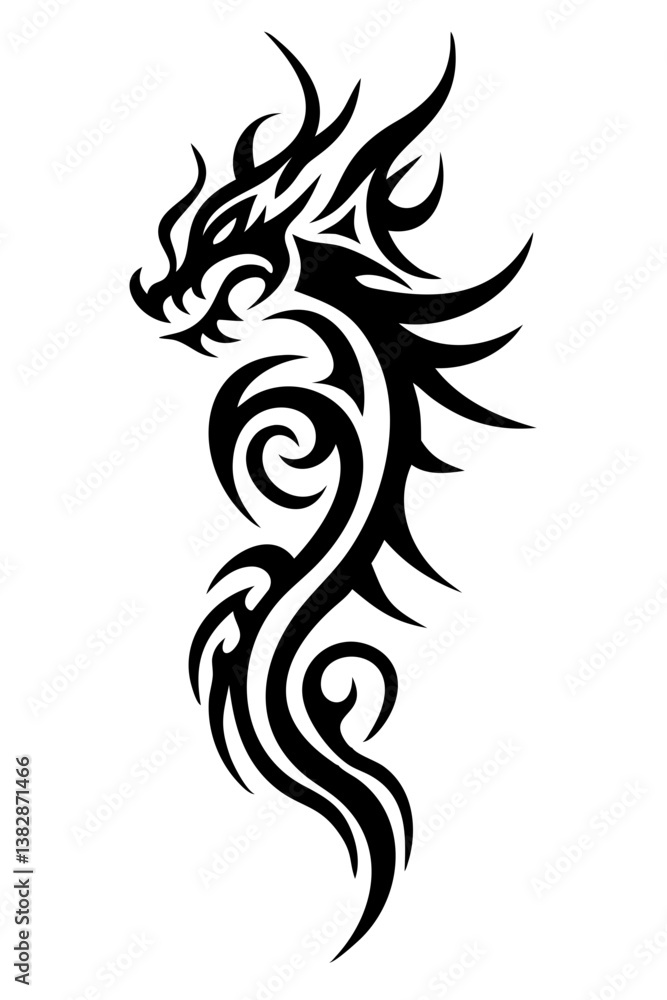 Naklejka premium dragon tribal tattoo silhouette
