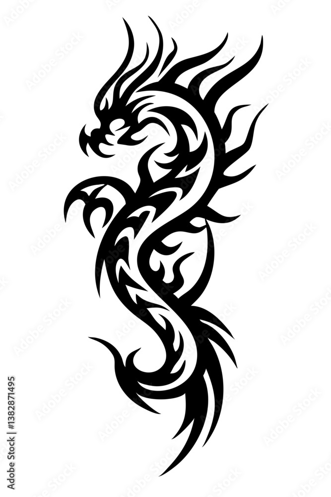Fototapeta premium dragon tribal tattoo silhouette