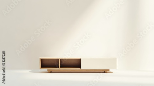 A modern TV stand with storage compartments, placed on a clean white background with copy space