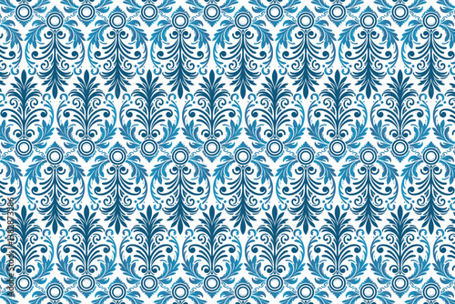 retro seamless blue ornamental pattern with classic floral elements for trendy table tops and home decor

