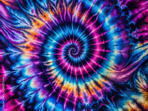 Psychedelic Indigo Tie-Dye Textile: Swirling Blues and Purples on Black