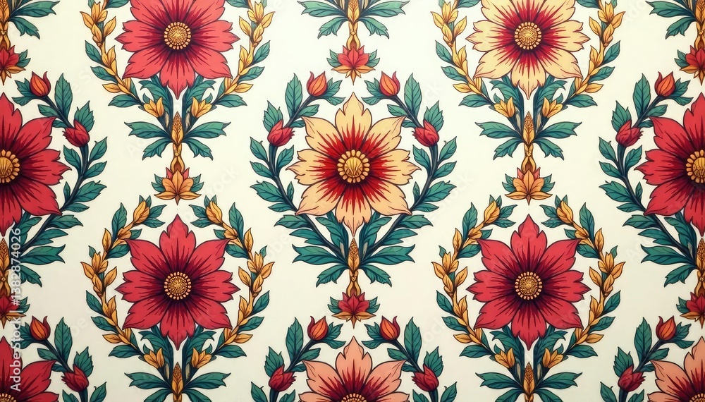 Intricate floral damask wallpaper, repeating elegant design, design, background Intricate floral damask wallpaper, repeating elegant design, design, background