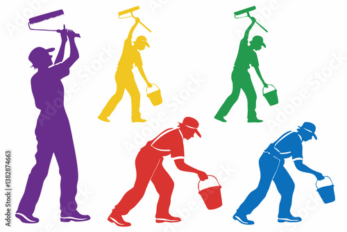 set of Man painter silhouette vector illustration