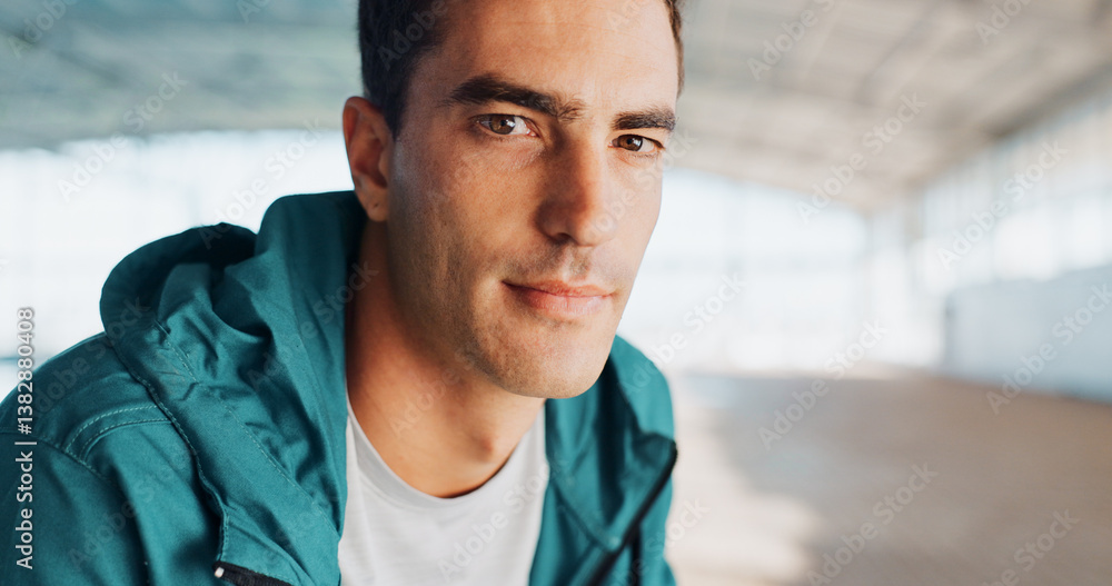 Fototapeta premium Confident coach, swimming pool or portrait of man with guidance for exercise program. Gym teacher, indoor facility and proud personal trainer in fitness center for wellness or training performance