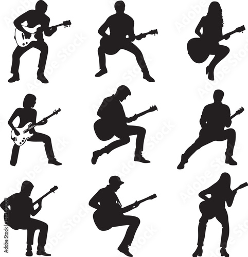Elegant Guitarist Silhouettes" or "Musical Princesses with Guitars