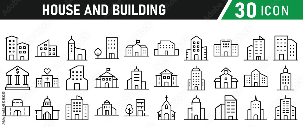 Building Architecture And House Thin Line Icons collection Building Architecture And House Thin Line Icons collection