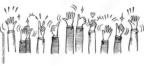 Business hand drawn of hands clapping ovation. applause, vector illustration doodles 
