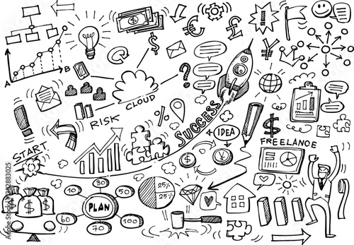 Hand Drawn Business background,Doodles vector illustration.