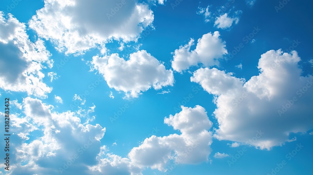 A blue sky with fluffy white clouds, perfect sunny weather for outdoor adventures A blue sky with fluffy white clouds, perfect sunny weather for outdoor adventures