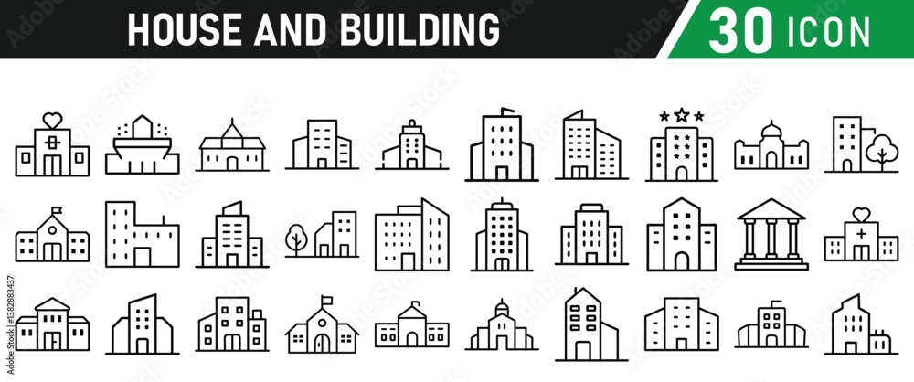 Building Architecture And House Thin Line Icons collection Building Architecture And House Thin Line Icons collection