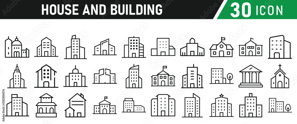 Building Architecture And House Thin Line Icons collection Building Architecture And House Thin Line Icons collection
