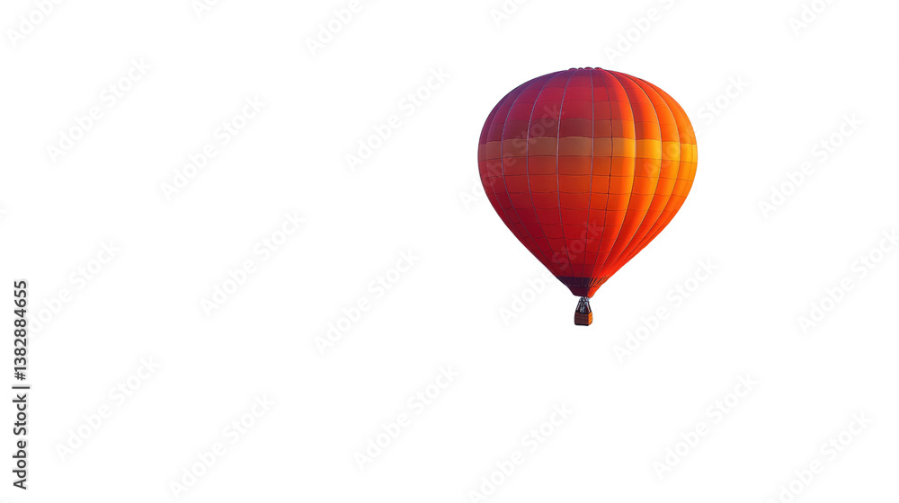 Obraz premium Soaring High: An eye-level shot captures a vibrant hot air balloon ascending, its colorful form set against a backdrop of endless sky, a testament to freedom and exploration. 