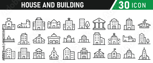 Building Architecture And House Thin Line Icons collection